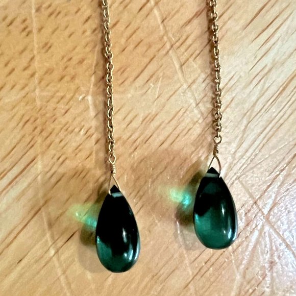 Vtg Green Quartz Teardrop Shoulder Duster Earrings Borealis Jewelry of New York - Picture 2 of 8